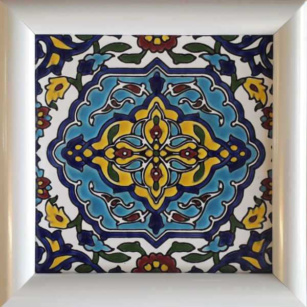 Decoratieve Perzische Ingelijste Keramische Tegel – Blue