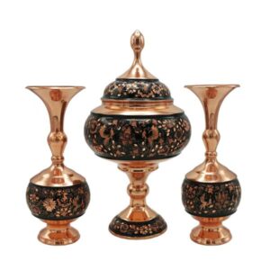 Set van Gegraveerde Koperen Vazen & Kom – Model G37