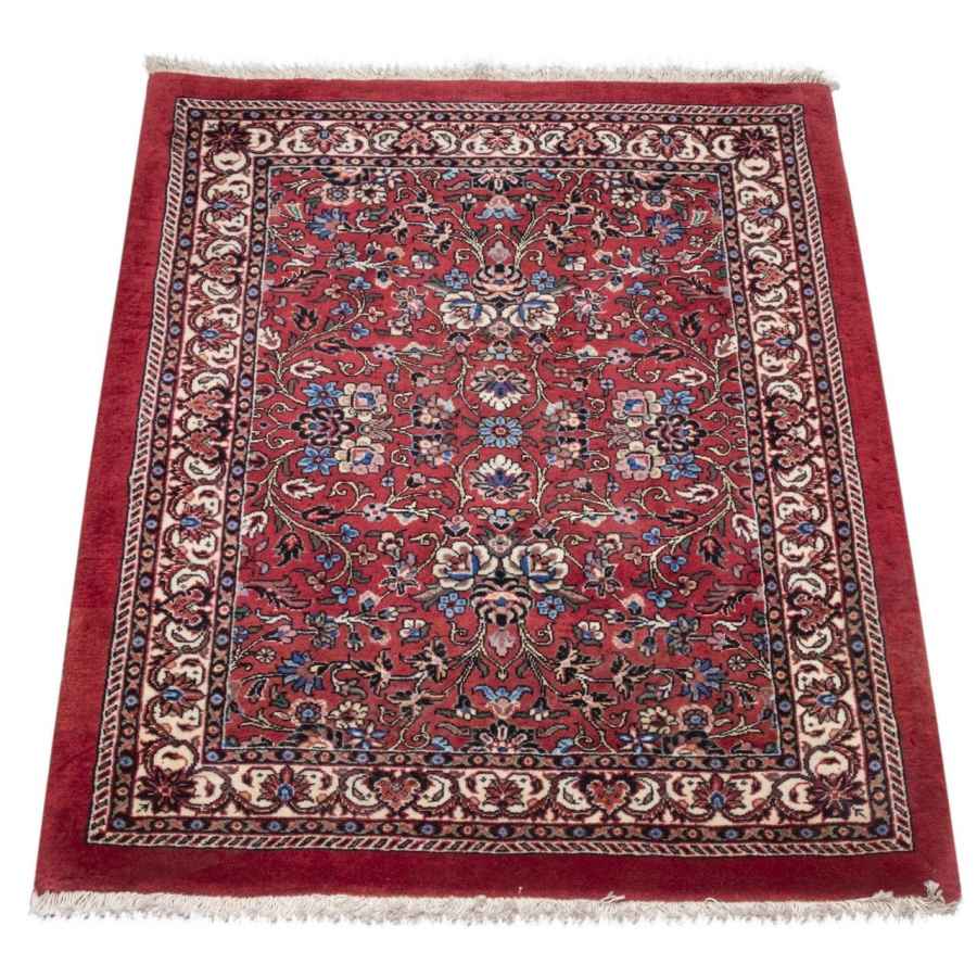 Handgeknoopt Perzisch Kurdistan Laki Red Tapijt (Bloemenmedaillon) – Rode Zijde & Wol