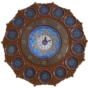 Handgemaakte Perzische Houten Wandklok – Minakari Emaille Navy Blauw