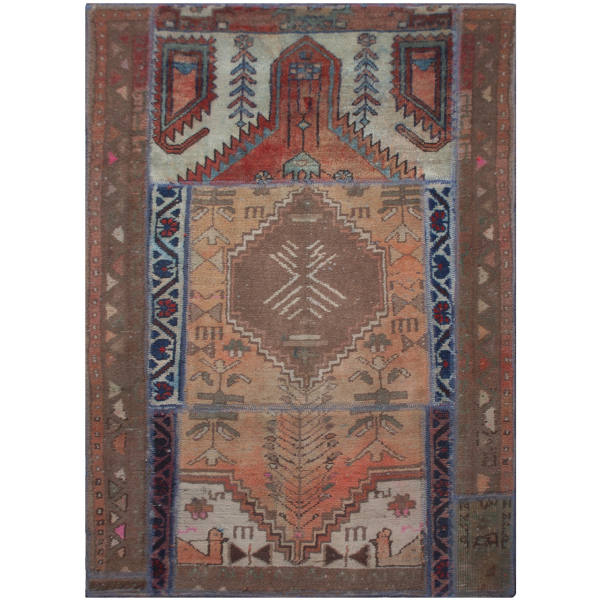 Vintage Perzisch Handgeknoopt Patchwork Tapijt Maha