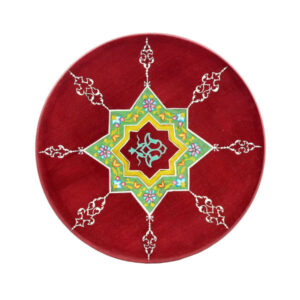 Handgeschilderd Decoratief Aardewerk Bord – Kersenkleur & Geometrisch