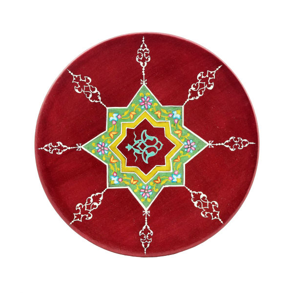 Handgeschilderd Decoratief Aardewerk Bord – Kersenkleur & Geometrisch