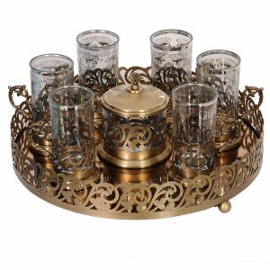 Perzische Metaal Thee & Koffie Set – Vintage Stijl met Dienblad