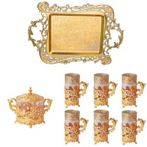 Perzische Metaal Thee & Koffie Set – Vintage Stijl met Dienblad
