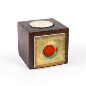 Perzisch Houten Kubus Theelichthouder Gouden Vis (2X)