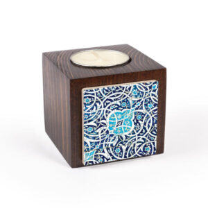 Perzisch Houten Kubus Theelichthouder Blauw (2X)