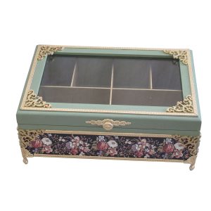 Blauwe Accenten Thee Organizer Doos met Houten Kisten
