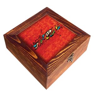 Luxe Houten Theedoos Organizer – Perzisch Design met Rode Accenten