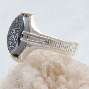 Islamitische Hematiet Zilveren Ring Hadid Edelsteen voor Mannen Calligraphy