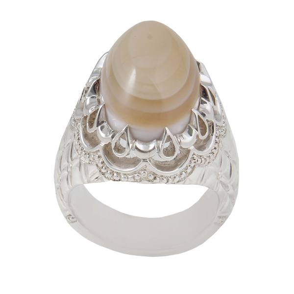 Perzische Sulemani Hakik Ring — Heren — Sterling Zilver — Crème Agaat