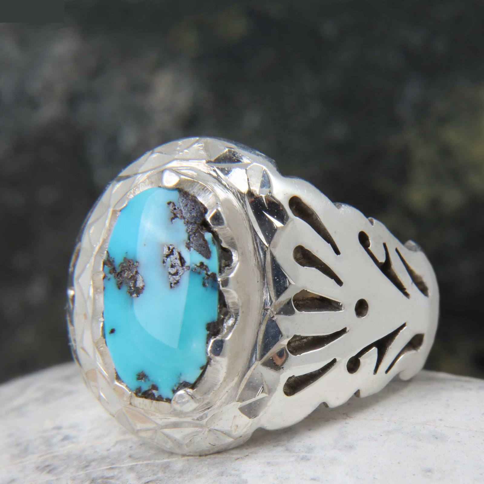 Zilveren Ring met Neyshabur Turkoois Mihani – Sterling Zilver