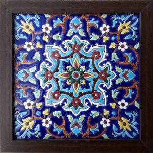 Decoratieve Perzische Ingelijste Keramische Tegel – Blauw