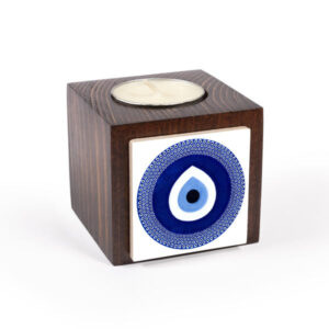 Perzisch Houten Kubus Theelichthouder Boze Oog (2X)