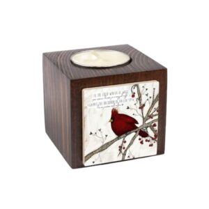 Perzisch Houten Kubus Theelichthouder Rood Vogel (2X)
