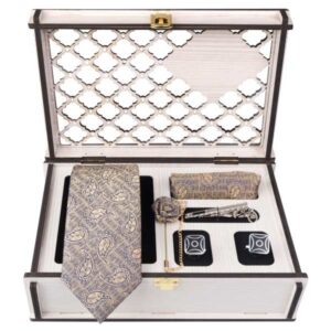 Luxueuze Heren Accessoires Set – Model Dayan Grijs Paisley