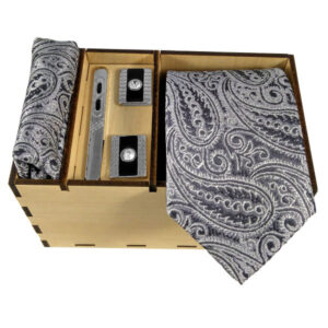 Luxueuze Heren Accessoires Set – Model Khakestari Grijs Bloemen