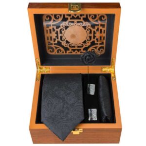 Luxueuze Heren Accessoires Set – Zwart met Bloemenpatroon