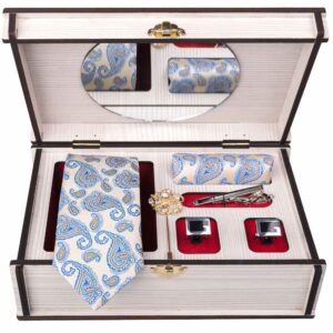 Luxueuze Termeh Stropdas Set – Lichtblauw Paisley
