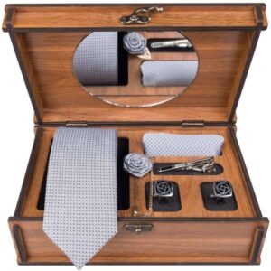 Luxueuze Heren Accessoires Set – Lichtblauw/Wit