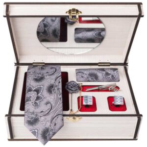 Luxueuze Heren Accessoires Set – Wit met Purperen Bloemen
