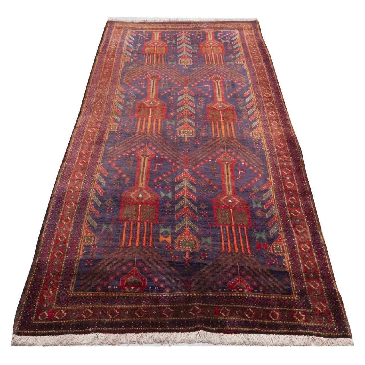 Vintage Perzisch Baluchistan Loper (Geometrisch Patroon) – Rode Wol