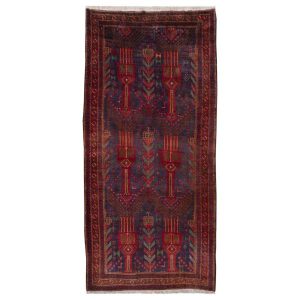 Vintage Perzisch Baluchistan Loper (Geometrisch Patroon) – Rode Wol