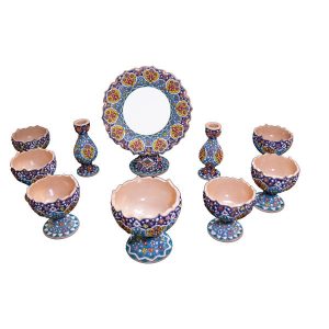 Blauwe Emaille Haft-sin Set voor Nowruz (Minakari)