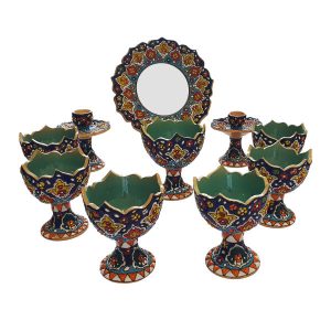 Groene Emaille Haft-sin Set voor Nowruz (Minakari)