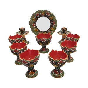 Rode Emaille Haft-sin Set voor Nowruz (Minakari)
