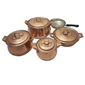 Iraanse Koperen Pannenset – Gehamerd premium design (9-delige luxe set, Sitara)