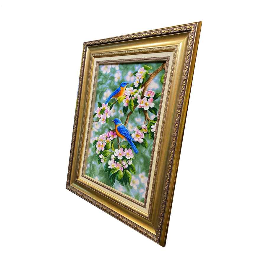 Handgeknoopte Perzische Picturale Vloerkleed uit Tabriz – Blauwe Mus Bloemen