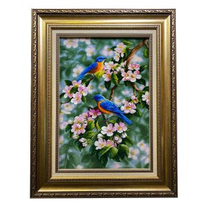 Handgeknoopte Perzische Picturale Vloerkleed uit Tabriz – Blauwe Mus Bloemen