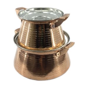 Iraanse Koperen Pannenset – Gehamerd design (2-delige set kookpannen, Gilda)