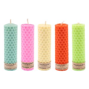 Set van 5 Bijenwas Pilarenkaarsen – Rood/Roze (Set van 2)