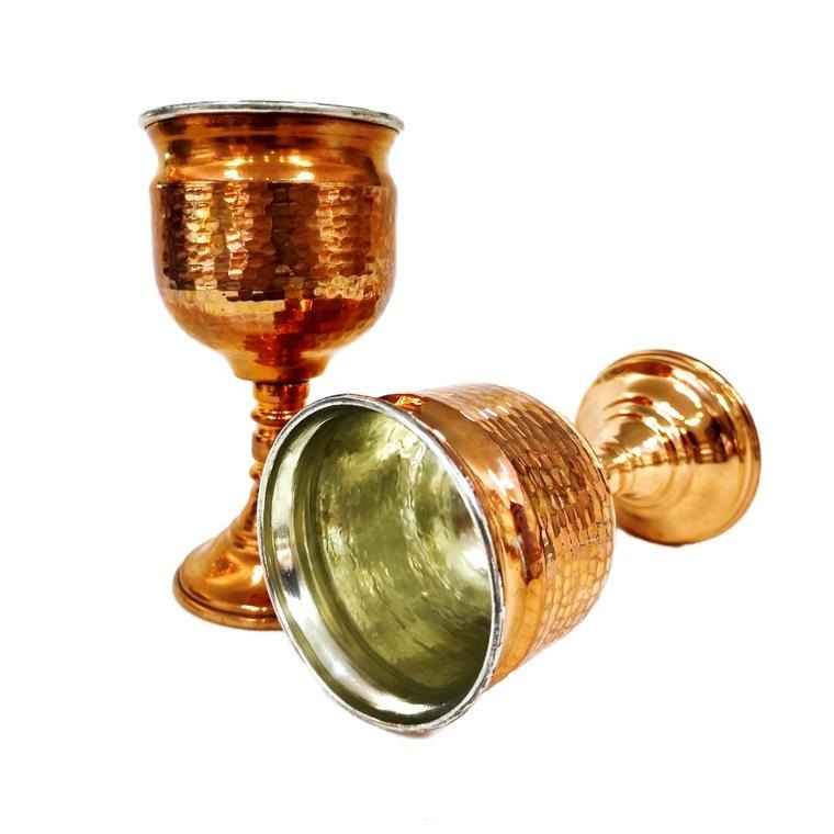 Handgemaakte Perzische Koperen Wijnglas met Stam – Handgehamerd Model Shafagh
