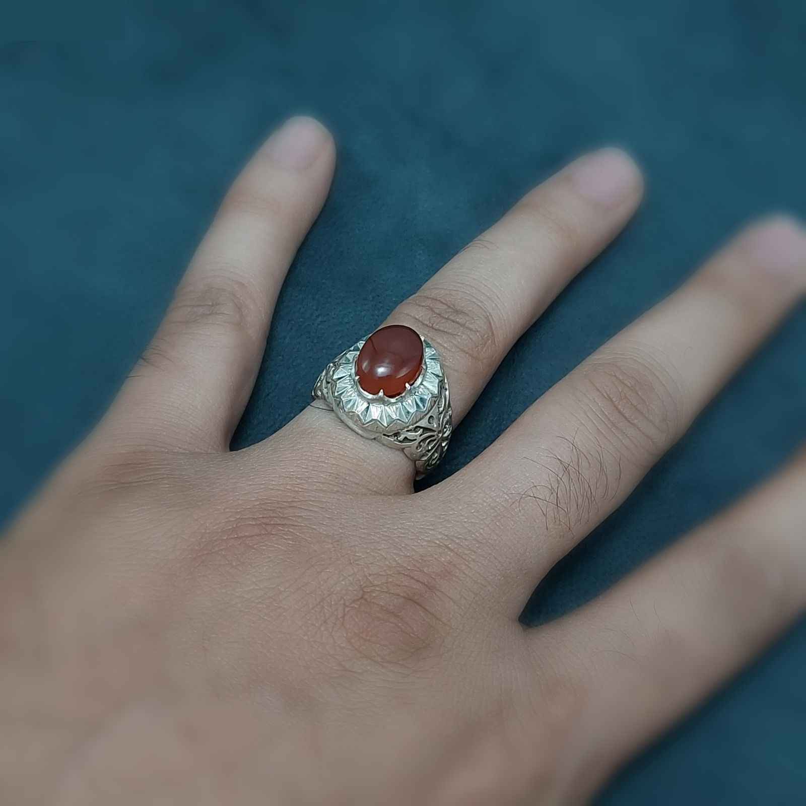 Perzische Jemenitische aqeeq zilveren ring voor heren, Taban I