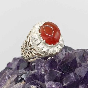 Perzische Jemenitische aqeeq zilveren ring voor heren, Taban I