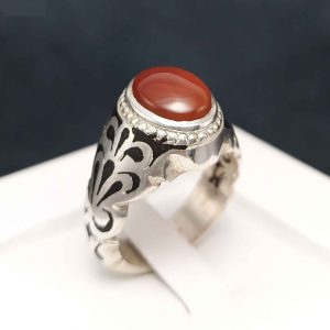 Perzische Jemenitische aqeeq zilveren ring voor heren, Arad