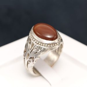 Perzische Jemenitische aqeeq zilveren ring voor heren, Binesh