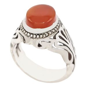 Perzische Jemenitische aqeeq zilveren ring voor heren, Binesh II