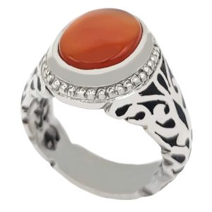 Perzische Jemenitische aqeeq zilveren ring voor heren, Hasti