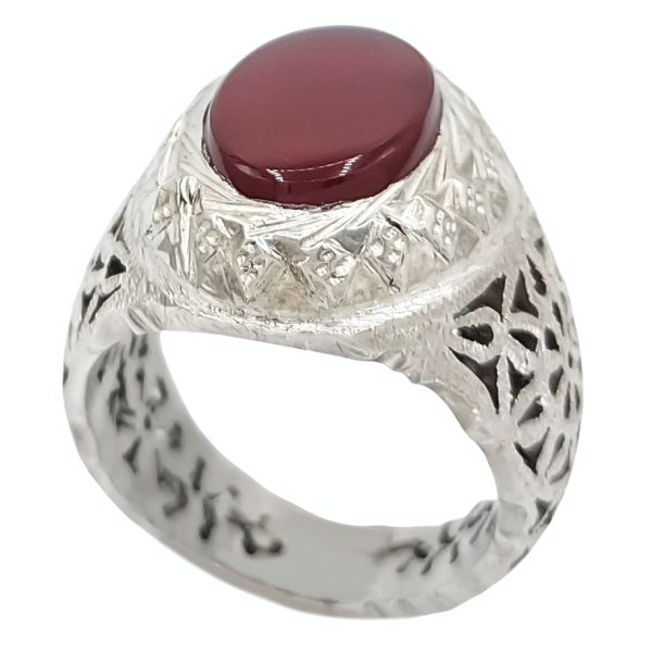 Perzische Jemenitische aqeeq zilveren ring voor heren, Kabiri