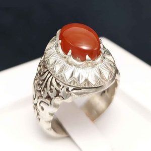Perzische Jemenitische aqeeq zilveren ring voor heren, Taban