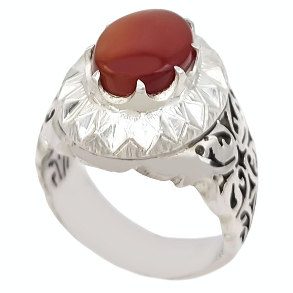Perzische Jemenitische aqeeq zilveren ring voor heren, Taha