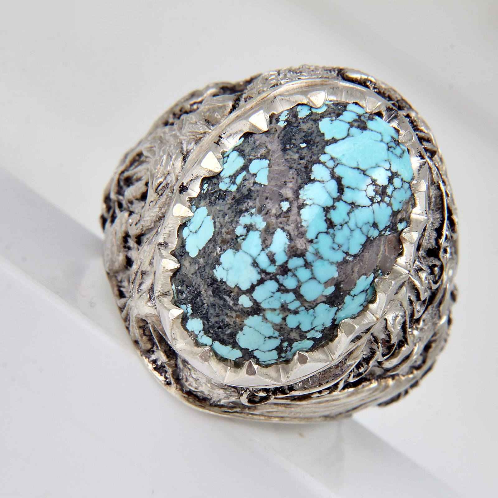 Perzische Zilveren Ring met Neyshabur Turquoise Ashura