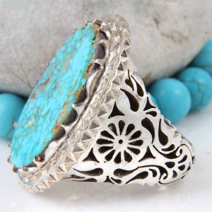 Perzische Zilveren Ring voor Mannen met Neyshabur Turquoise