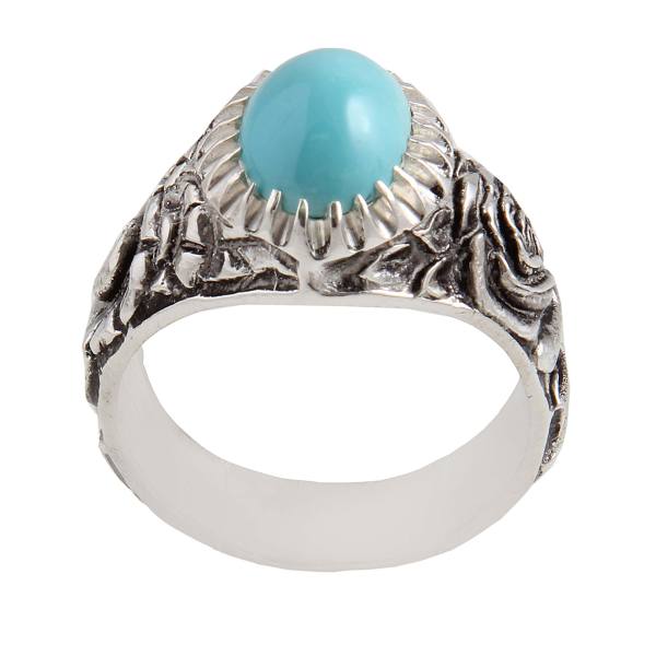 Perzische Zilveren Ring voor Mannen met Neyshabur Turquoise Flower