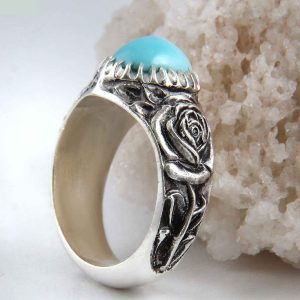 Perzische Zilveren Ring voor Mannen met Neyshabur Turquoise Flower