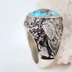 Perzische Zilveren Ring voor Mannen met Neyshabur Turquoise Hiraad